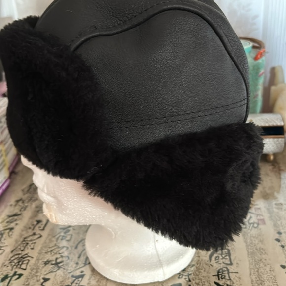 Vintage Ricardo Beverly Hills BH Sheepskin Snap Button Flap Cap Hat Sz S - Picture 9 of 9